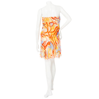 Vintage Multicolored Silk Abstract-Print Strapless Mini Dress