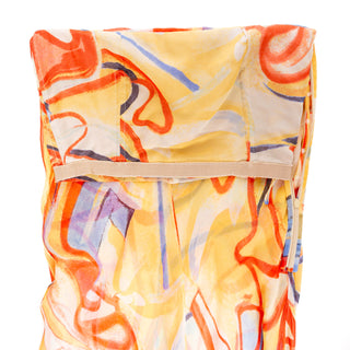 Vintage Multicolored Silk Abstract-Print Strapless Mini Dress
