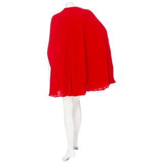 Red Silk-Georgette Cape-Effect Bodysuit Mini Dress