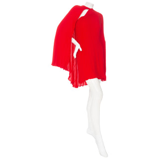 Red Silk-Georgette Cape-Effect Bodysuit Mini Dress