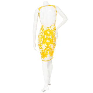 2005 Yellow Silk Baroque-Print Dress