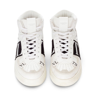 White and Black VL7N Web Logo Mid-Top Sneakers Men's 43.5