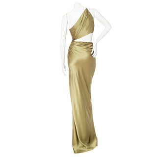 Sage Green Silk One-Shoulder Cut-Out Gown