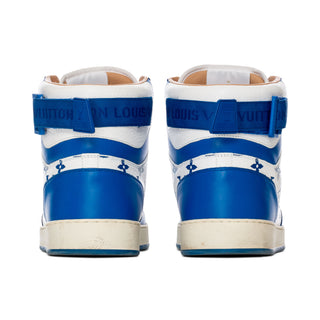 Rivoli Blue and White Leather Monogram High-Top Sneakers Men's 9