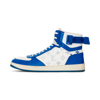 Rivoli Blue and White Leather Monogram High-Top Sneakers Men's 9