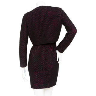 Black and Purple Wool-Blend Knit Dress and Cardigan Two-Piece Set
