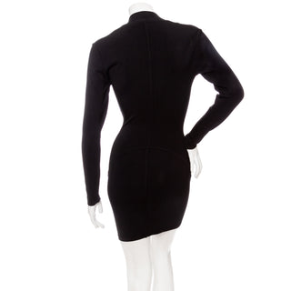 1980s Black Ribbed Knit Bodycon Mini Dress