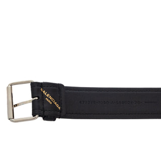 Black Leather Logo-Printed Belt