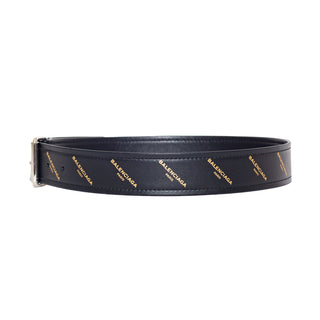 Black Leather Logo-Printed Belt