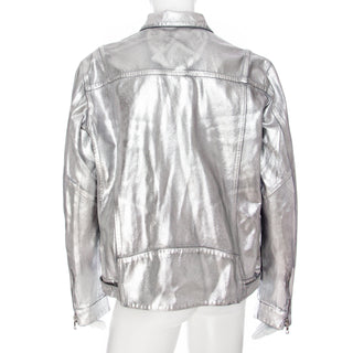 Silver-tone Metallic Finish Logo-Embossed Denim Jacket