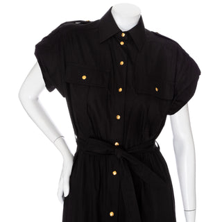 Black Poplin Safari Midi Dress