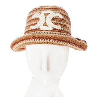 Brown Striped Cotton Crochet Triomphe Bucket Hat