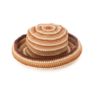 Brown Striped Cotton Crochet Triomphe Bucket Hat