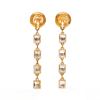 1984 Gold-Plated Pearl and Rhinestone Dangle Clip-On Earrings