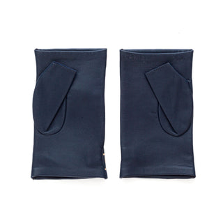 Blue Leather CC Appliquéd Fingerless Gloves