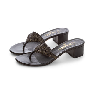 2015 Metallic Knit CC Block Heel Thong Sandals