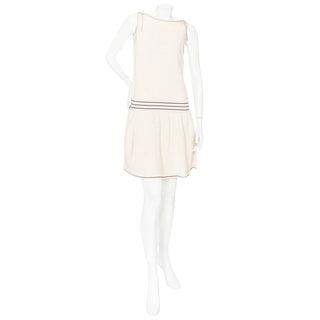 Ecru Cotton Knit Rope-Trim Sleeveless Dress