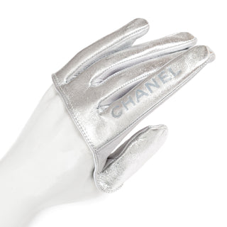 Silver Leather Half-Palm Logo Gloves