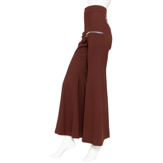 Dusky Brown Flared Zip Trousers