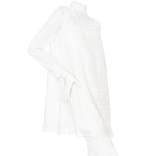 White Cotton Broderie Anglaise High Neck Shift Dress