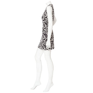 Black and White Leopard Jacquard Sleeveless Mini Dress