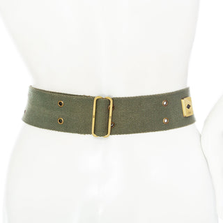 Vintage Army Green Canvas Brass Buckle Adjustable Belt