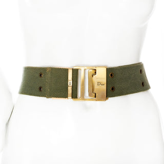 Vintage Army Green Canvas Brass Buckle Adjustable Belt