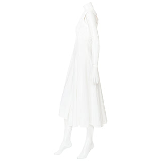 White Cotton Sleeveless Pleated Midi Dress