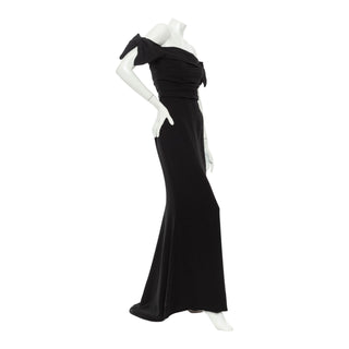 Black Off-The-Shoulder Bow Cady Gown