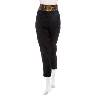 Black Jacquard Metallic Brocade High-Waisted Pants
