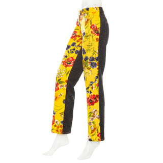 1990s Floral-Print Denim Straight Leg Pants