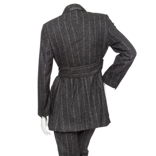 Gray Wool-Blend Pinstriped Belted Suit