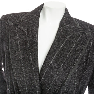 Gray Wool-Blend Pinstriped Belted Suit