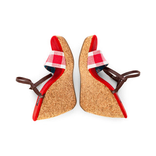 D&G 1990s Red and White Picnic Plaid Cork Wedge Sandals