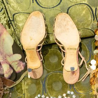Pink and Gold Mesh Shimmer Slingback Sandals