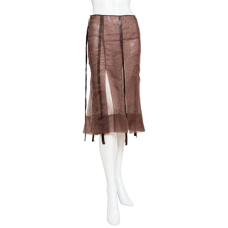 Brown Sheer Pleated Ribbon Skirt