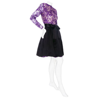 Vintage Purple and Black Lace Bow Dress