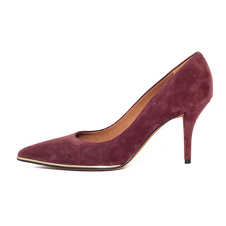 Burgundy and Gold Trim Suede Pumps 40
