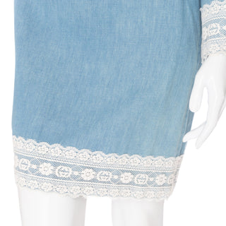 Blue Cotton-Linen Chambray and Lace Tunic Dress
