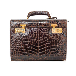 1970s Brown Crocodile Leather Travel Case