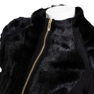 1990s Black Knit and Fur Zippered Cardigan
