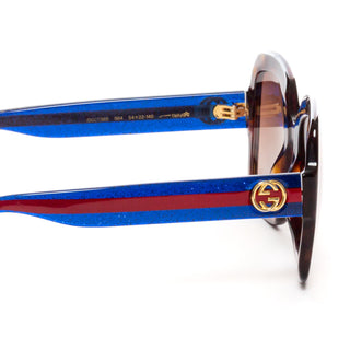 Oversize Square Havana Brown Tortoise Blue Glitter Web Stripe GG0036S Sunglasses 54mm
