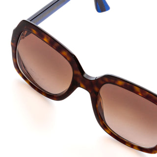 Oversize Square Havana Brown Tortoise Blue Glitter Web Stripe GG0036S Sunglasses 54mm