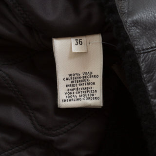 Black Leather Shearling-Lined Cropped Biker Jacket