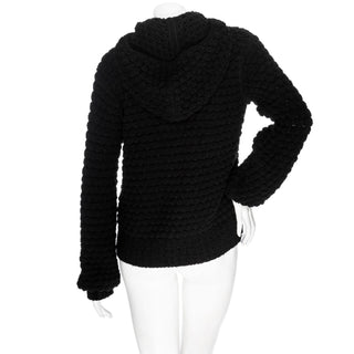 Black Cashmere-Cotton Bubble Knit Hooded Sweater