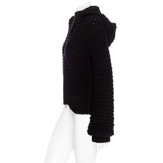 Black Cashmere-Cotton Bubble Knit Hooded Sweater