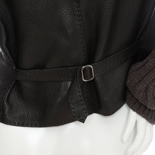Brown Leather Knit Sleeve Biker Jacket