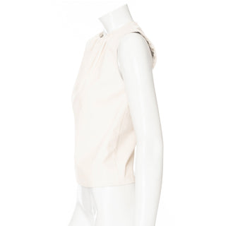 Ivory White Leather Sleeveless Back Button Down Top