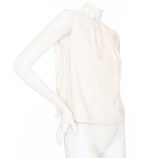 Ivory White Leather Sleeveless Back Button Down Top