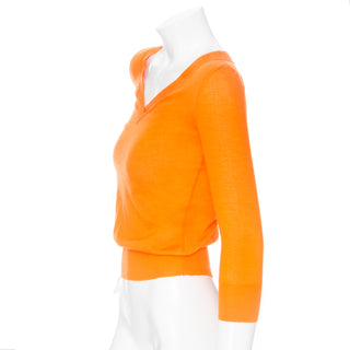 Orange Cashmere V-Neck 3/4 Sleeve Sweater